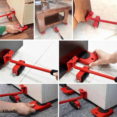 Heavy Duty Furniture Lifter & Moving Tool Set with 4 Wheels | Easy Furniture & Appliance Moving Roller Kit | Safe Home Moving Tool