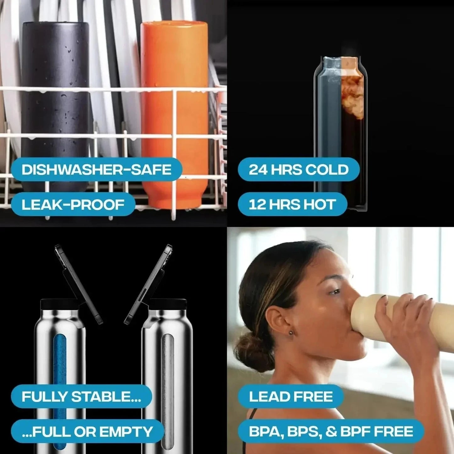24 oz Insulated Stainless Steel Water Bottle With Phone Mount