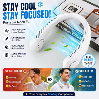 Portable Rechargeable Bladeless Neck Fan – 4000mAh USB Personal Wearable Cooling Fan with 360° Airflow, 3 Speed Settings, Low Noise for Travel, Office & Outdoo
