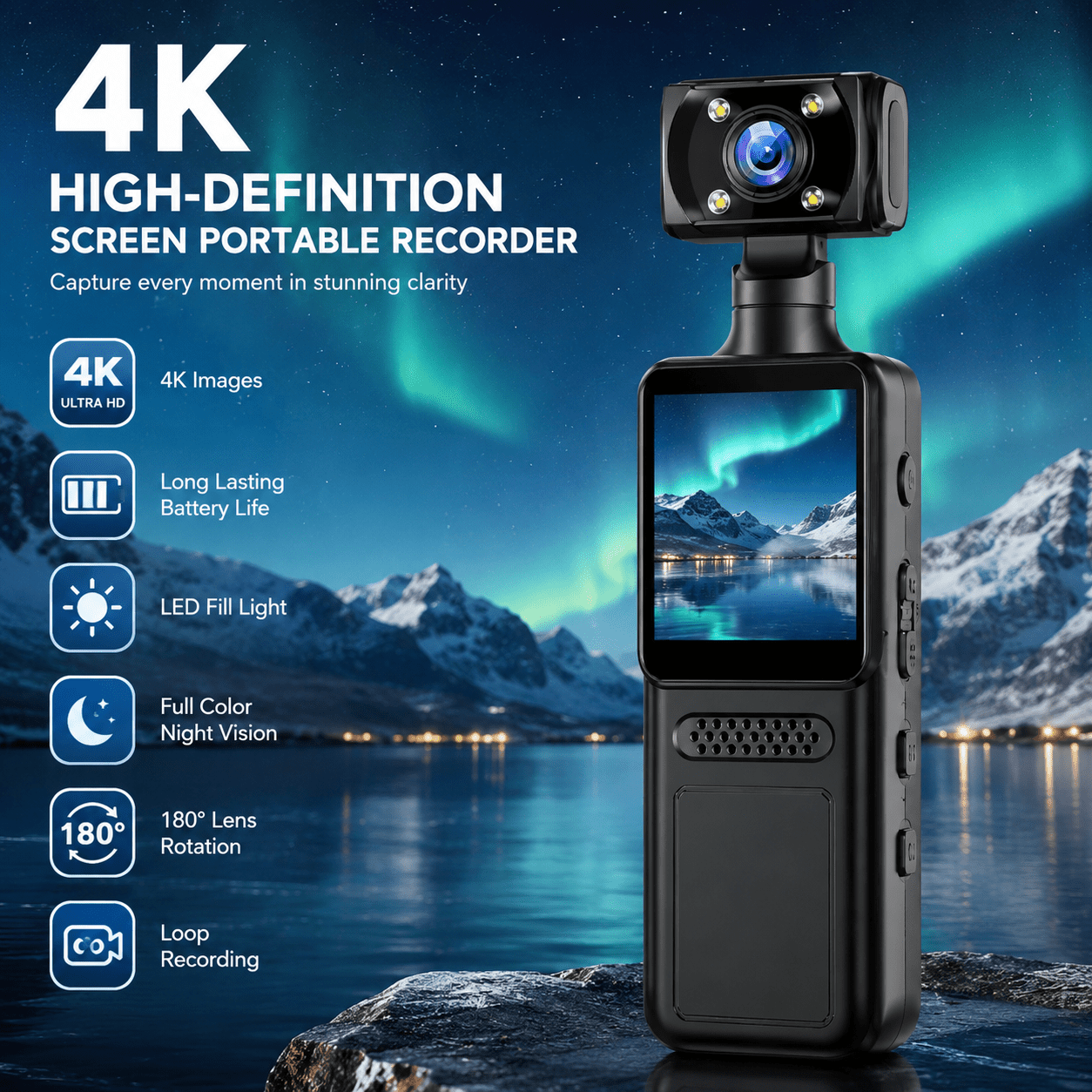 4K WiFi Action Body Camera with 180° Rotating Lens ZORIX 