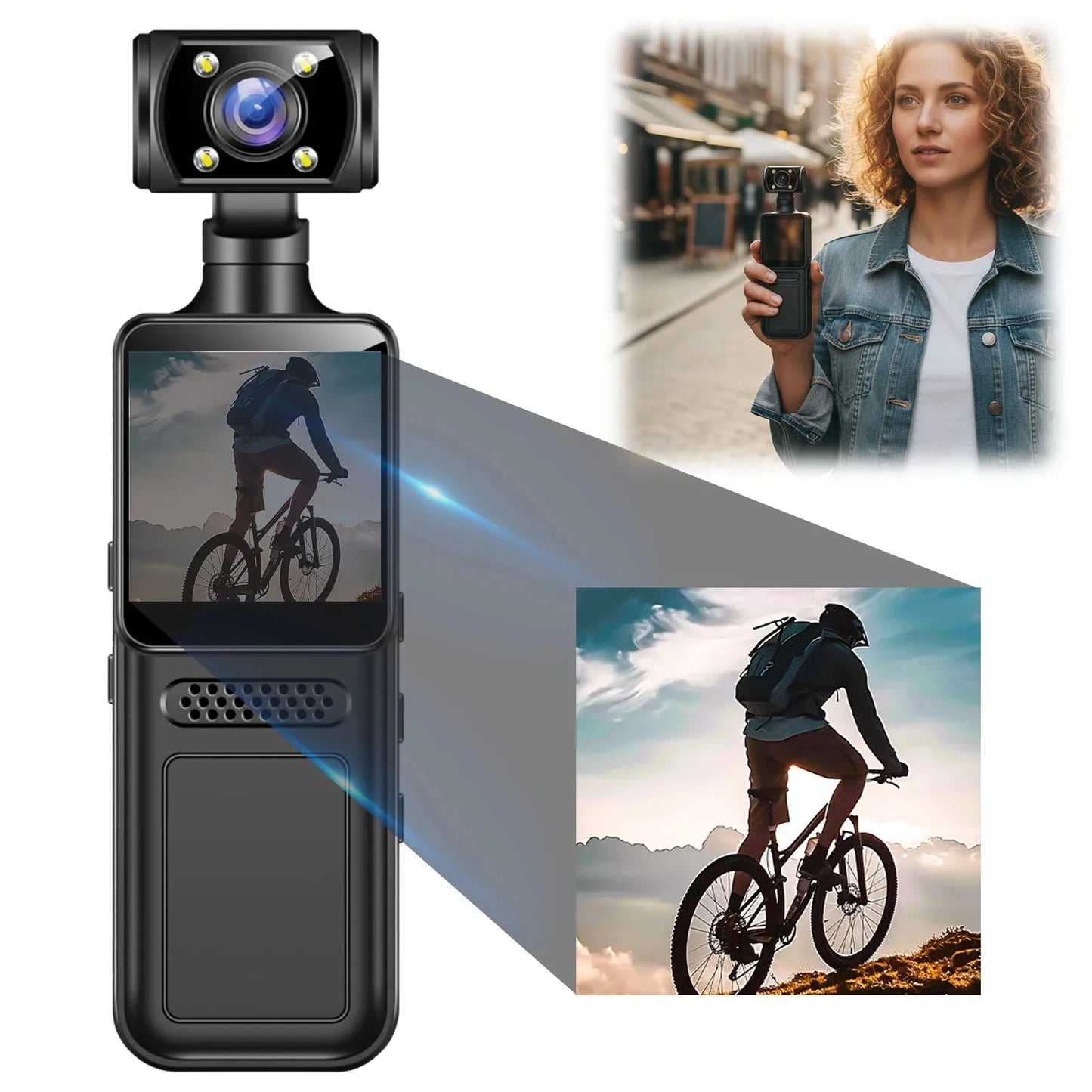 4K WiFi Action Body Camera with 180° Rotating Lens