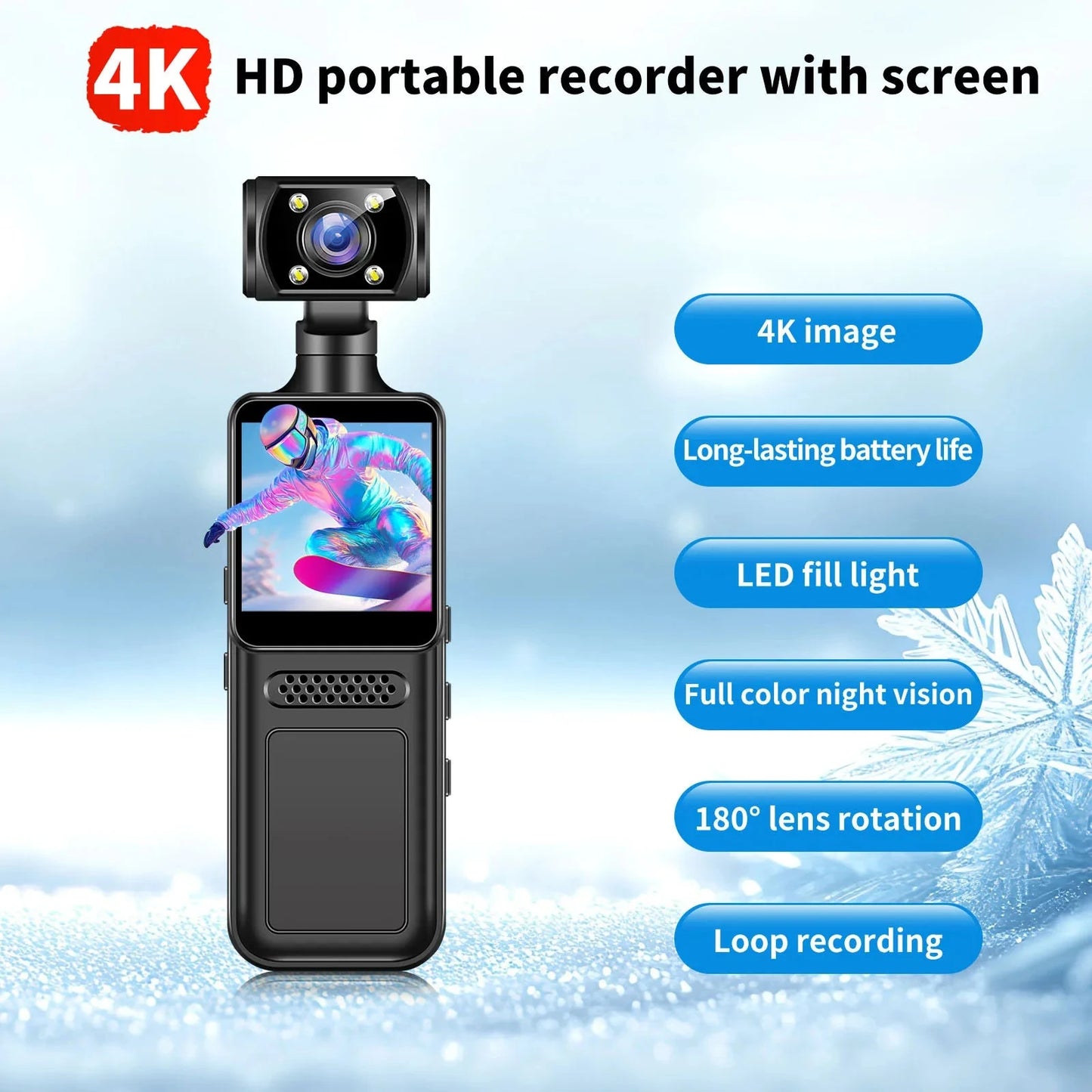 4K WiFi Action Body Camera with 180° Rotating Lens