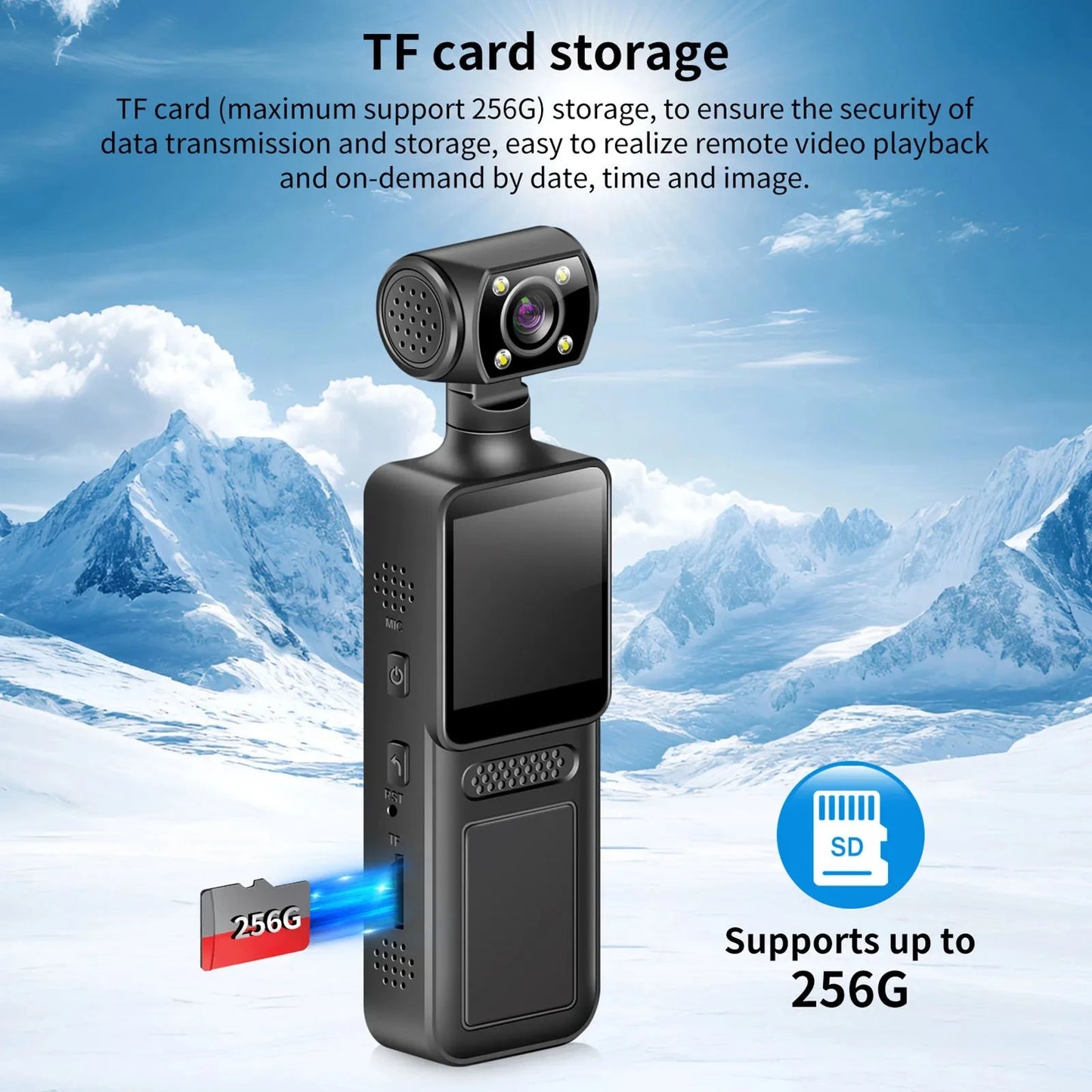 4K WiFi Action Body Camera with 180° Rotating Lens