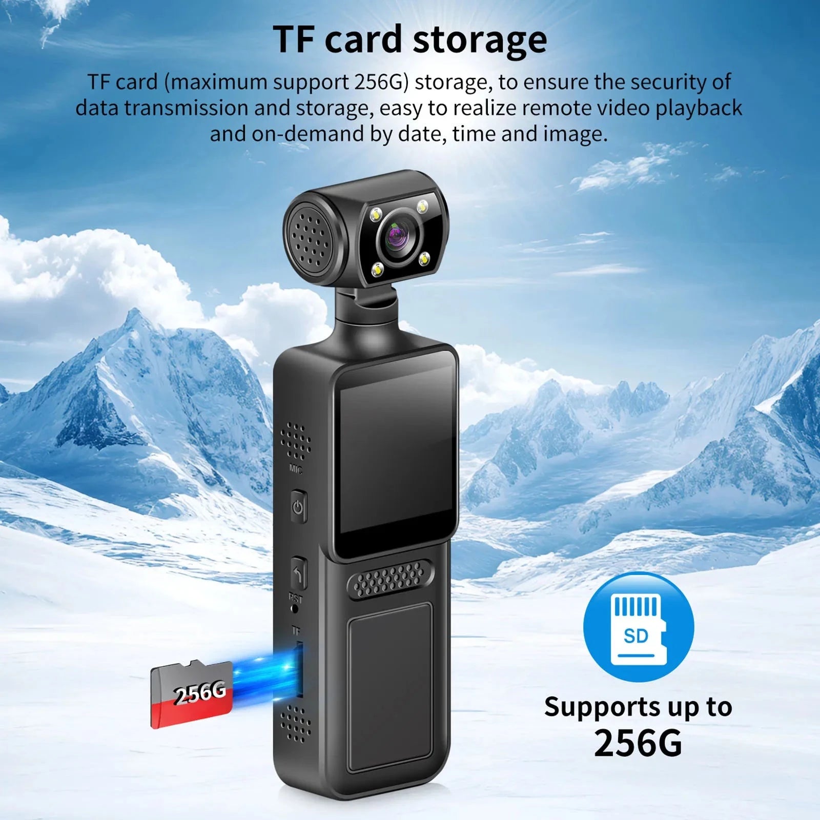 4K WiFi Action Body Camera with 180° Rotating Lens