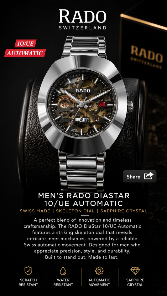 RADO DiaStar 10/UE Automatic Skeleton Watch for Men – Premium Stainless Steel Swiss Style Mechanical Wristwatch | Luxury Business Dress Watch