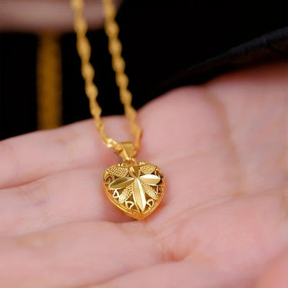 Gold Heart Pendant Necklace For Women Classic Chain