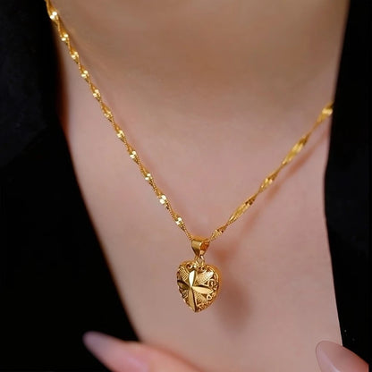 Gold Heart Pendant Necklace For Women Classic Chain