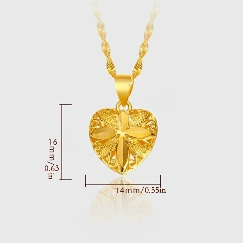 Gold Heart Pendant Necklace For Women Classic Chain