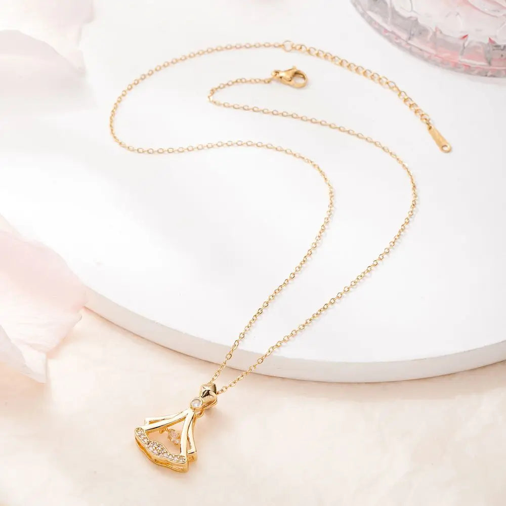 Stainless Steel Zircon Heart Pendant Necklace Set