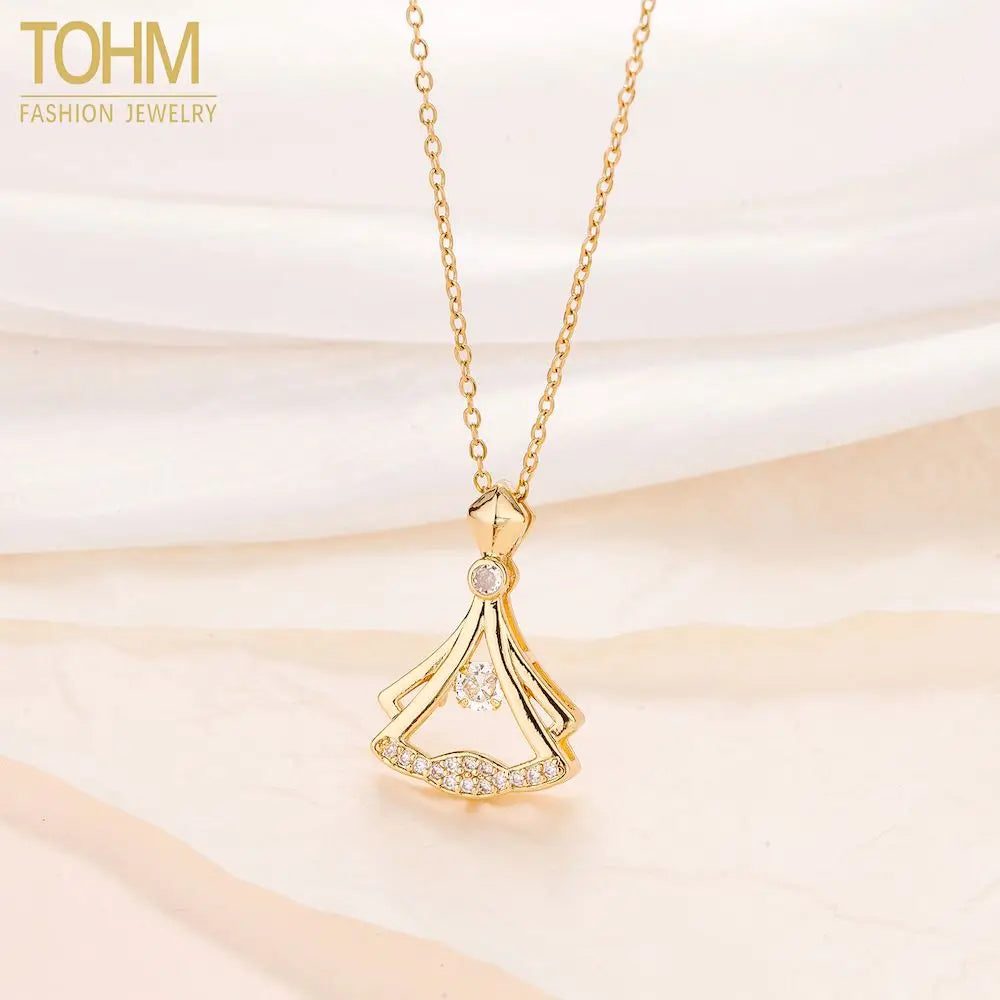 Stainless Steel Zircon Heart Pendant Necklace Set