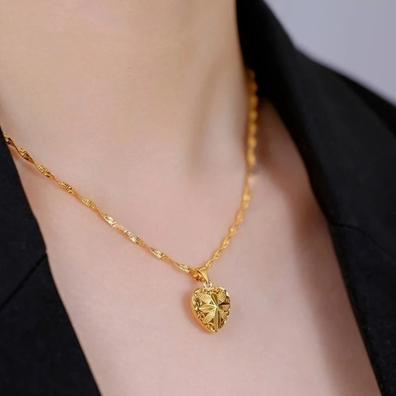Gold Heart Pendant Necklace For Women Classic Chain