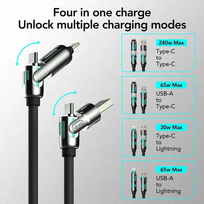 240W 4-in-1 USB Charging Cable Type-C & Lightning