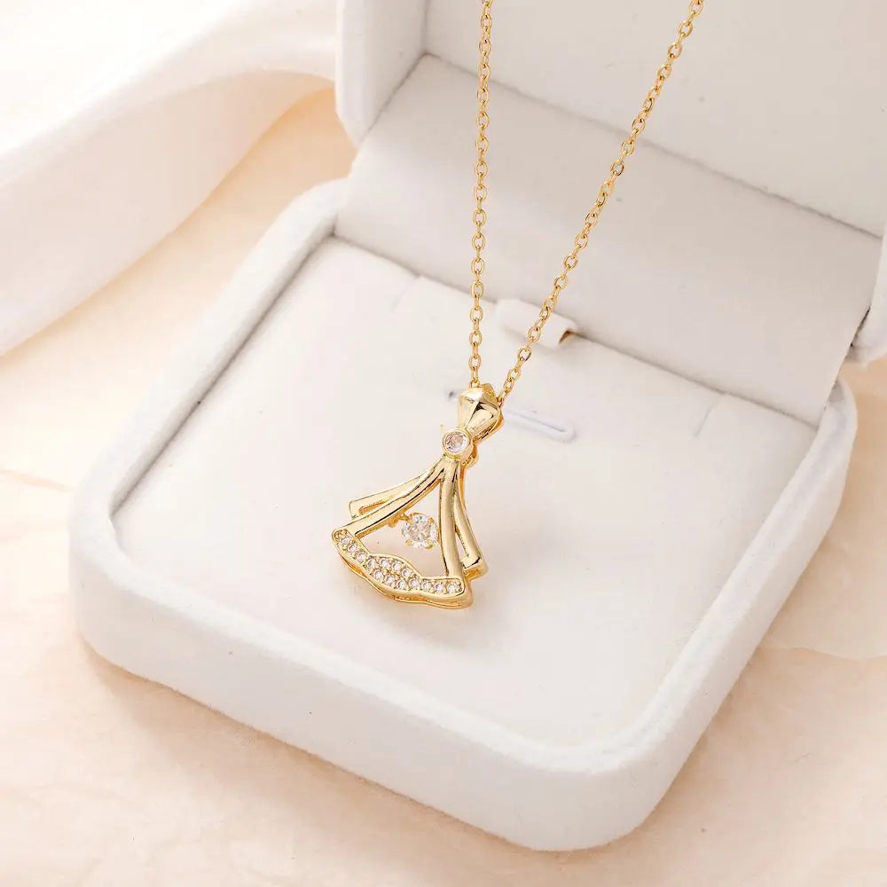 Stainless Steel Zircon Heart Pendant Necklace Set