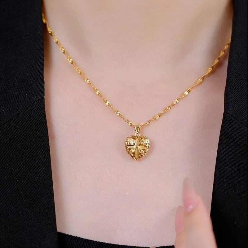 Gold Heart Pendant Necklace For Women Classic Chain