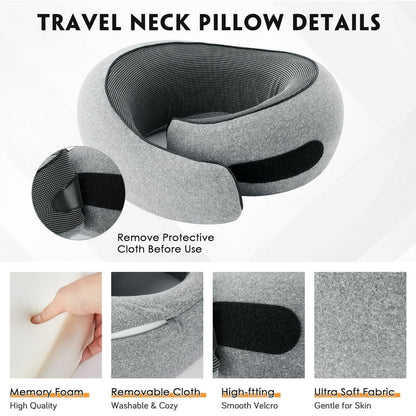 Portable Memory Foam Neck Pillow with 360° Ergonomic Support