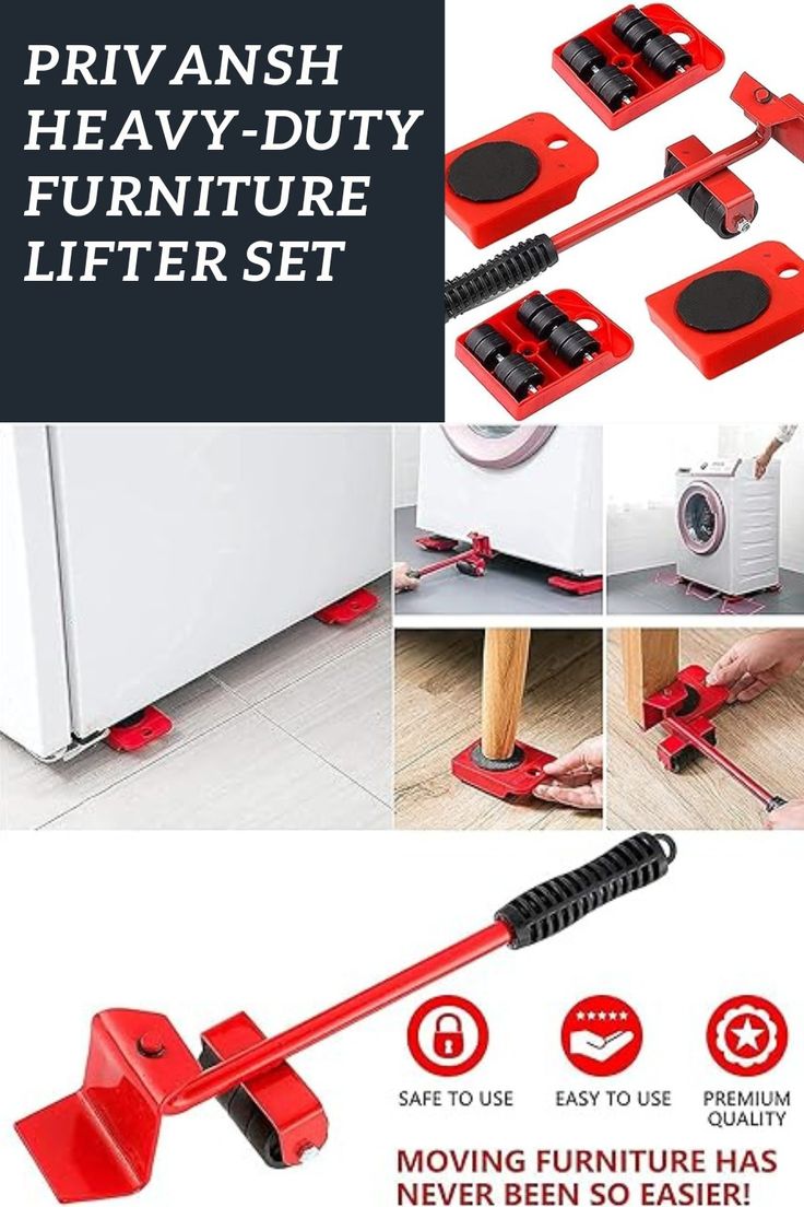 Heavy Duty Furniture Lifter & Moving Tool Set with 4 Wheels | Easy Furniture & Appliance Moving Roller Kit | Safe Home Moving Tool