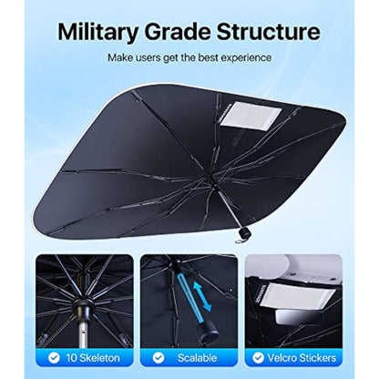 Car Windshield Sun Shade Umbrella – Foldable UV Protection Sun Block Cover | Heat Insulation | Military Grade 10-Rib Design