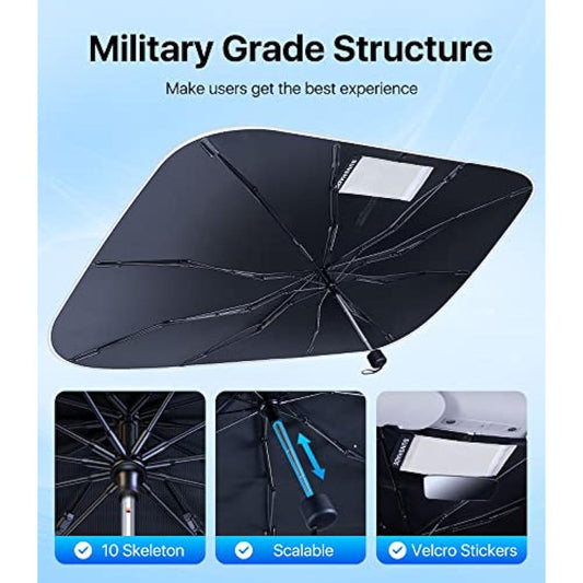 Car Windshield Sun Shade Umbrella – Foldable UV Protection Sun Block Cover | Heat Insulation | Military Grade 10-Rib Design