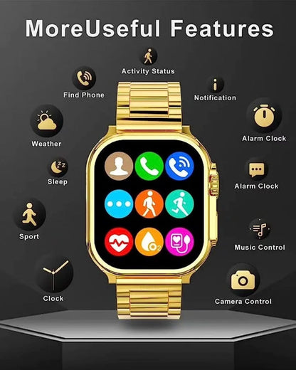 Luxury Gold Smart Watch for Men & Women – Bluetooth Call, Fitness Tracker, HD Touchscreen, Waterproof Smartwatch