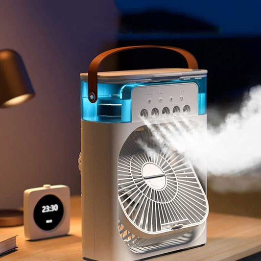 Portable Mini Air Conditioner Fan with Mist Humidifier, USB Rechargeable 5-Speed Cooling Fan, LED Night Light for Home & Office